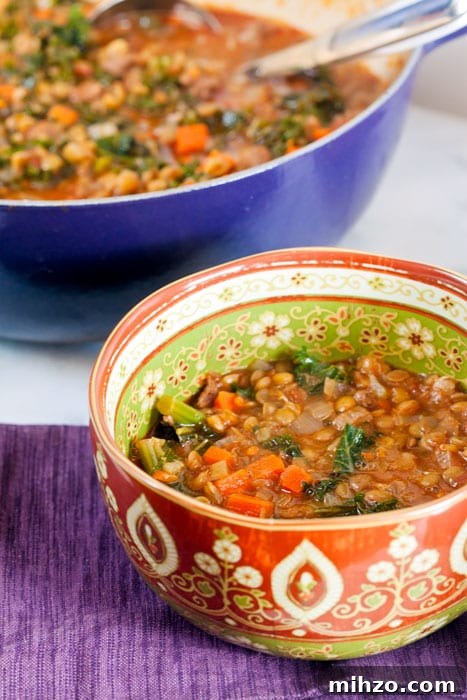 Spiced Merguez, Lentil & Kale Soup: Hearty North African Stew 3 Lentil and Kale Soup with Merguez // @HealthyDelish #soup #lentils #cleaneating