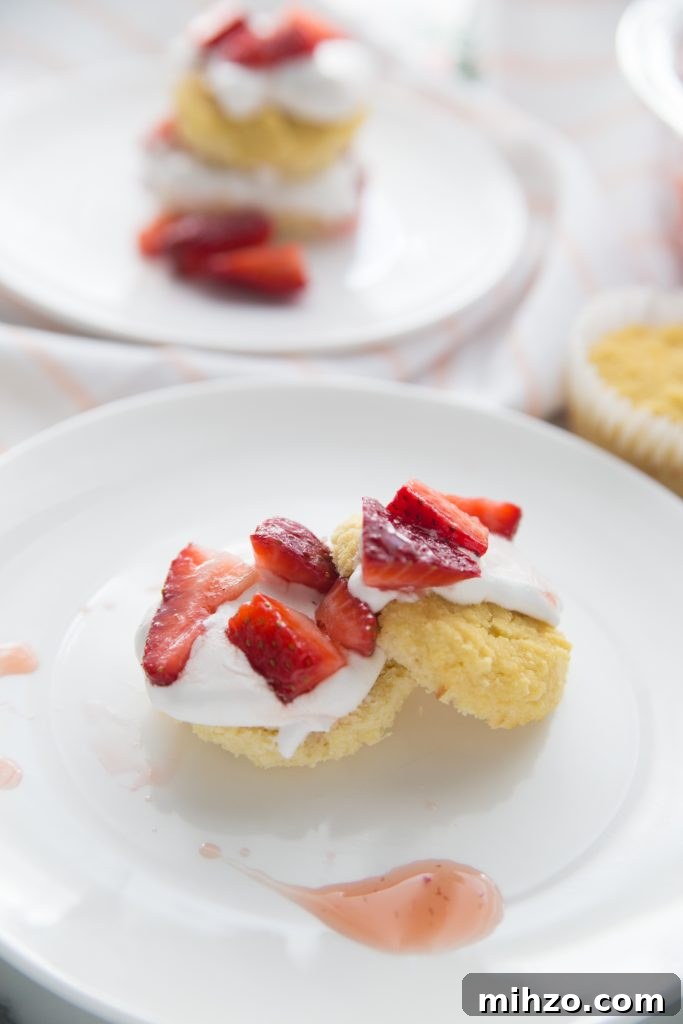 Strawberry Shortcake Recipe with Fresh Strawberries and Light Cream 4 Mini strawberry shortcakes
