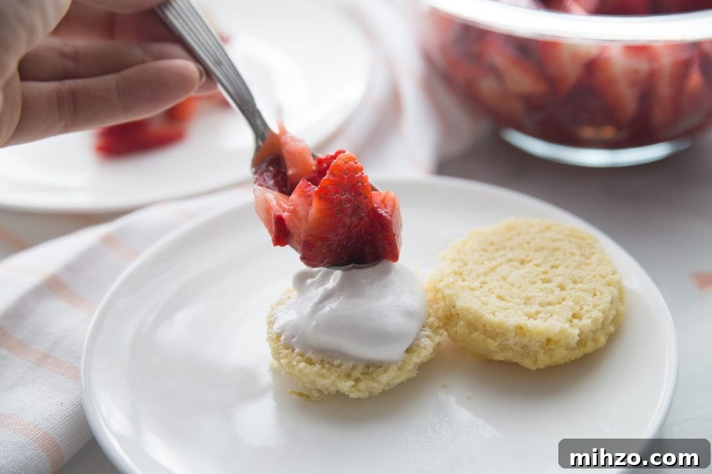 Strawberry Shortcake Recipe with Fresh Strawberries and Light Cream 8 Assembled strawberry shortcake