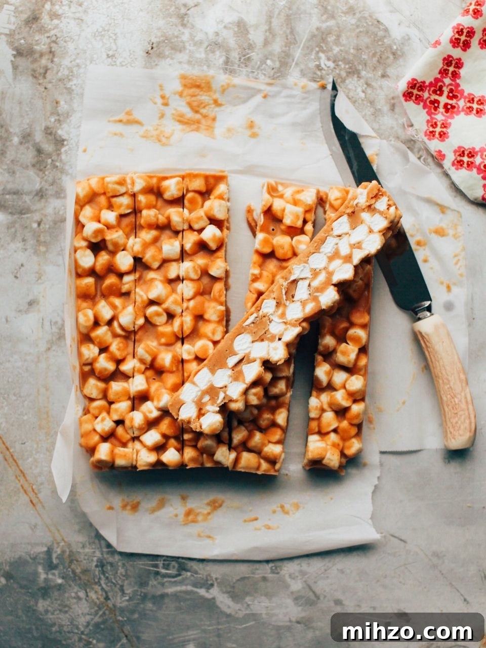 Butterscotch Peanut Butter Confetti Squares — Fun Party Treats 3 peanut butter marshmallow butterscotch treats cut into strips