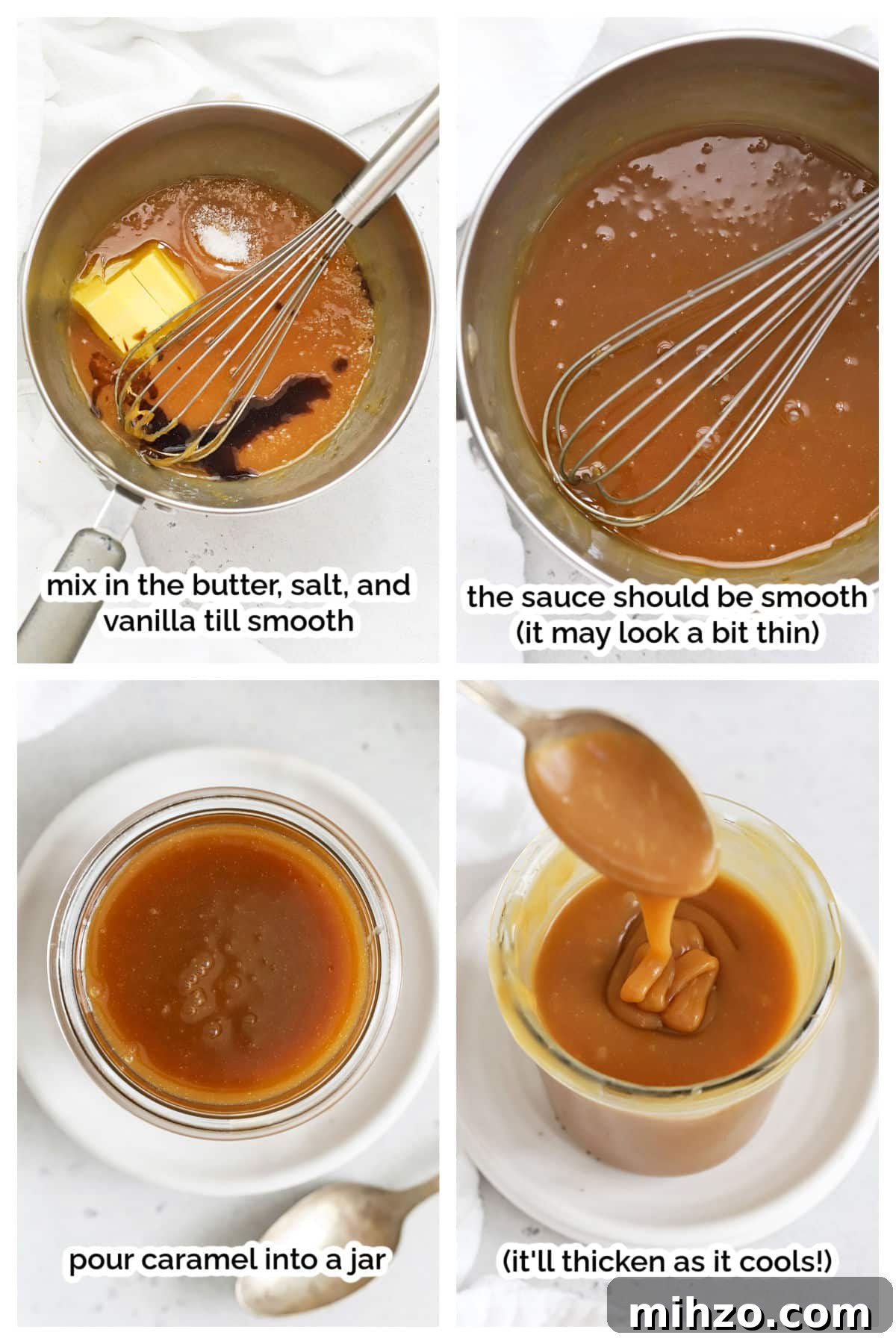 Homemade Caramel Sauce Recipe: Smooth, Pourable & Quick 6 finishing caramel sauce and pouring it into a jar