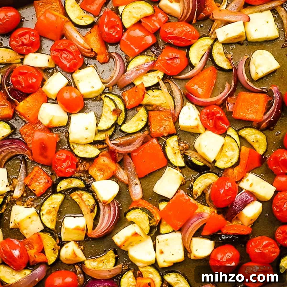 Creamy Halloumi Pasta with Cherry Tomatoes and Basil 10 Roasted vegetables and cheese.