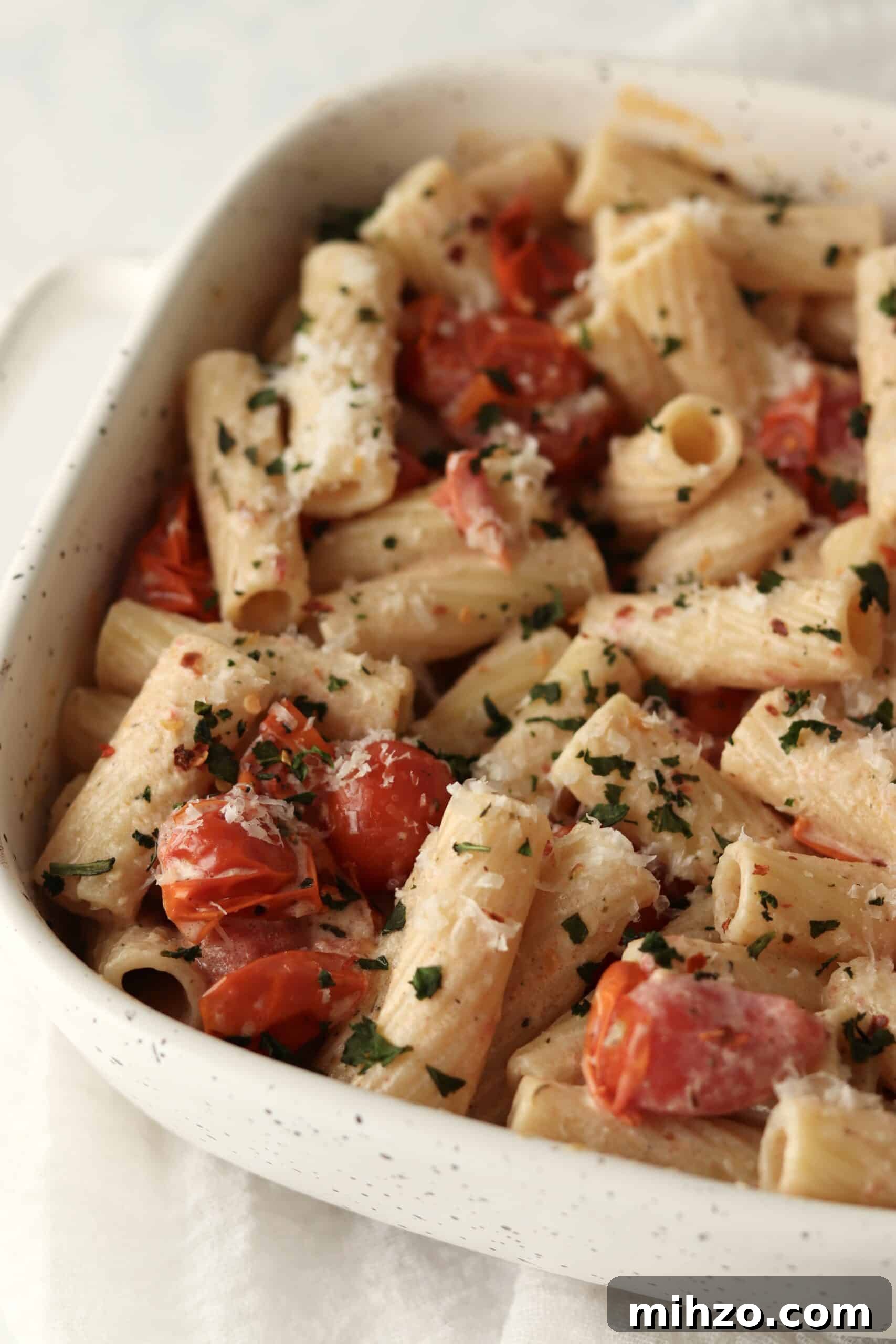 TikTok Boursin pasta in baking dish