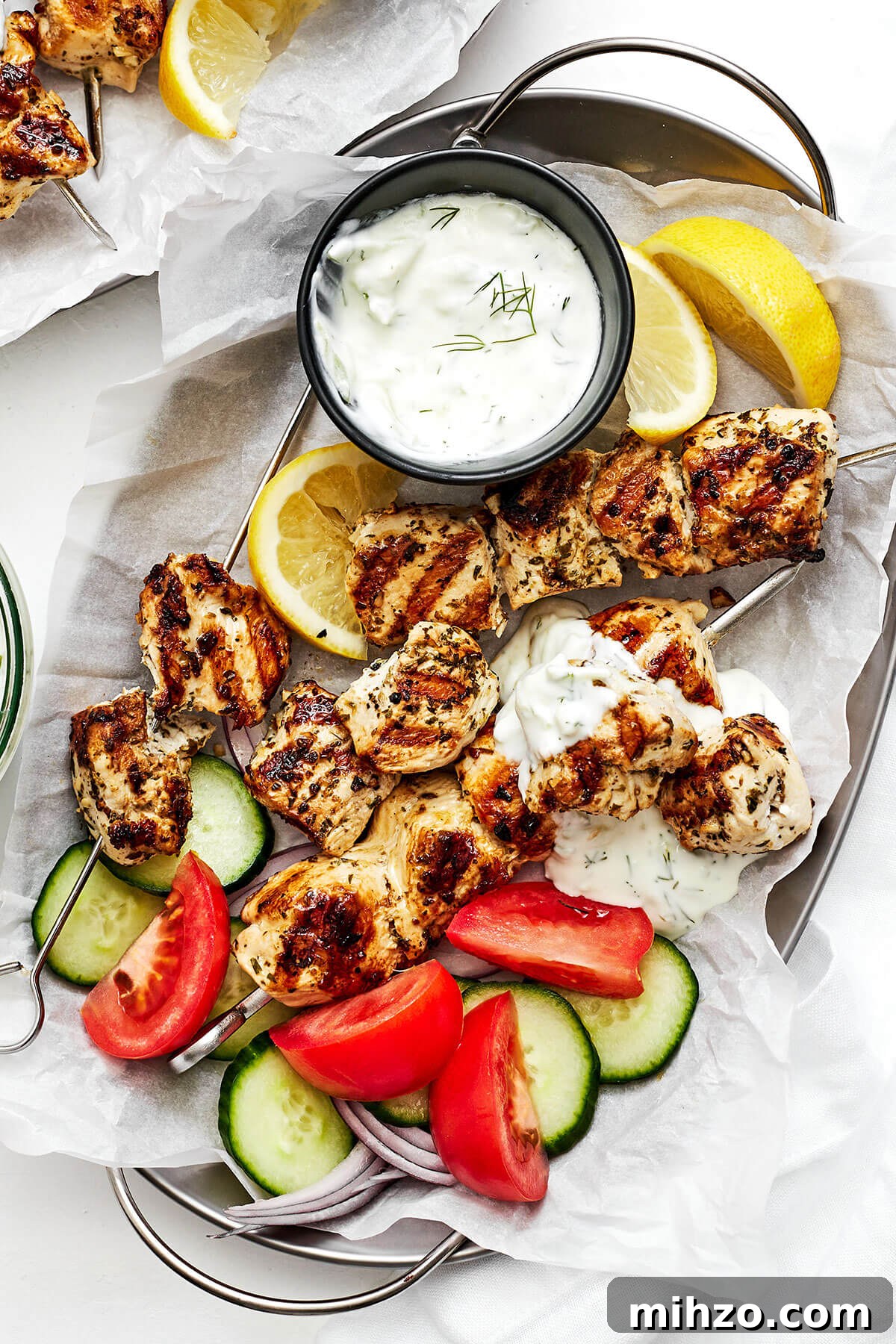 Grilled chicken souvlaki on a plate
