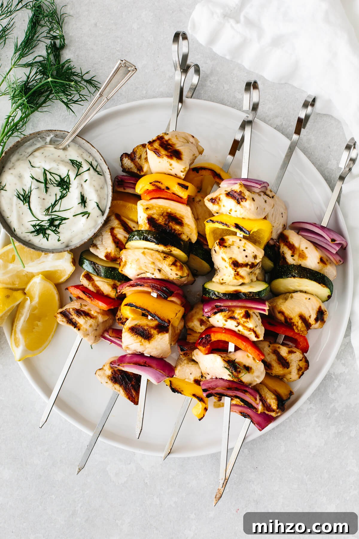 Chicken kabobs on a plate