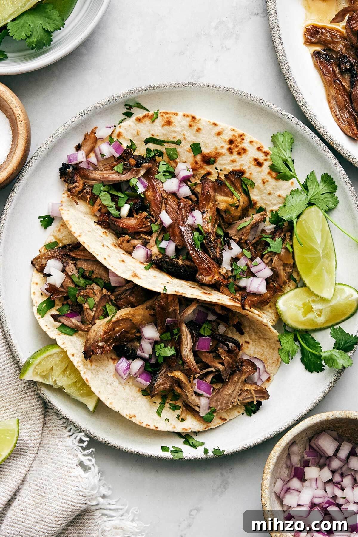 Carnitas tacos on a plate.