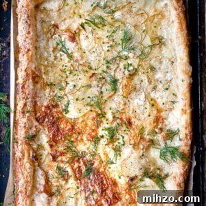 Potato tart with puff pastry and cheese.