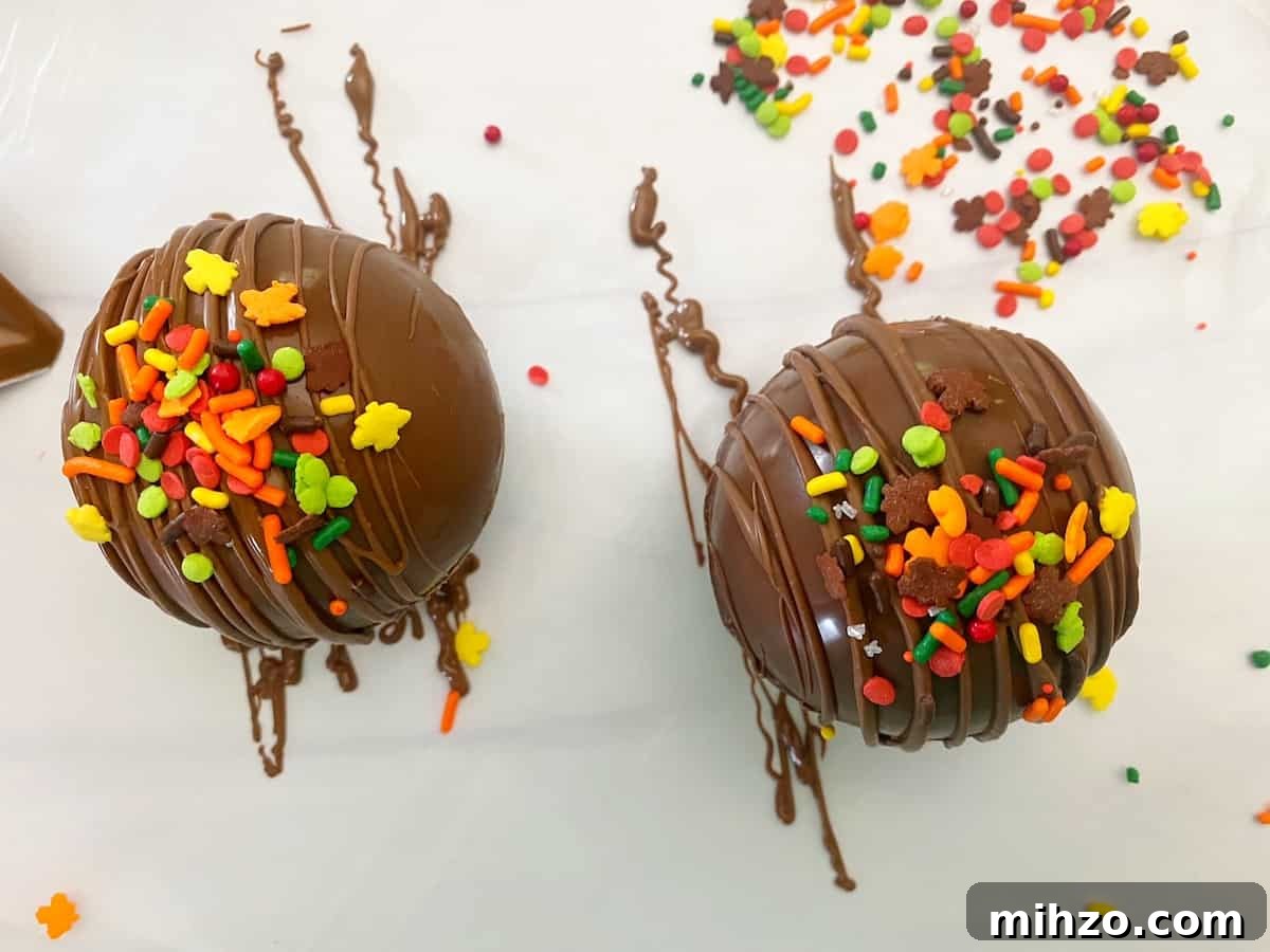 DIY Hot Cocoa Bombs with Free Printable Gift Tags 11 cocoa bombs sprinkled with fall sprinkles
