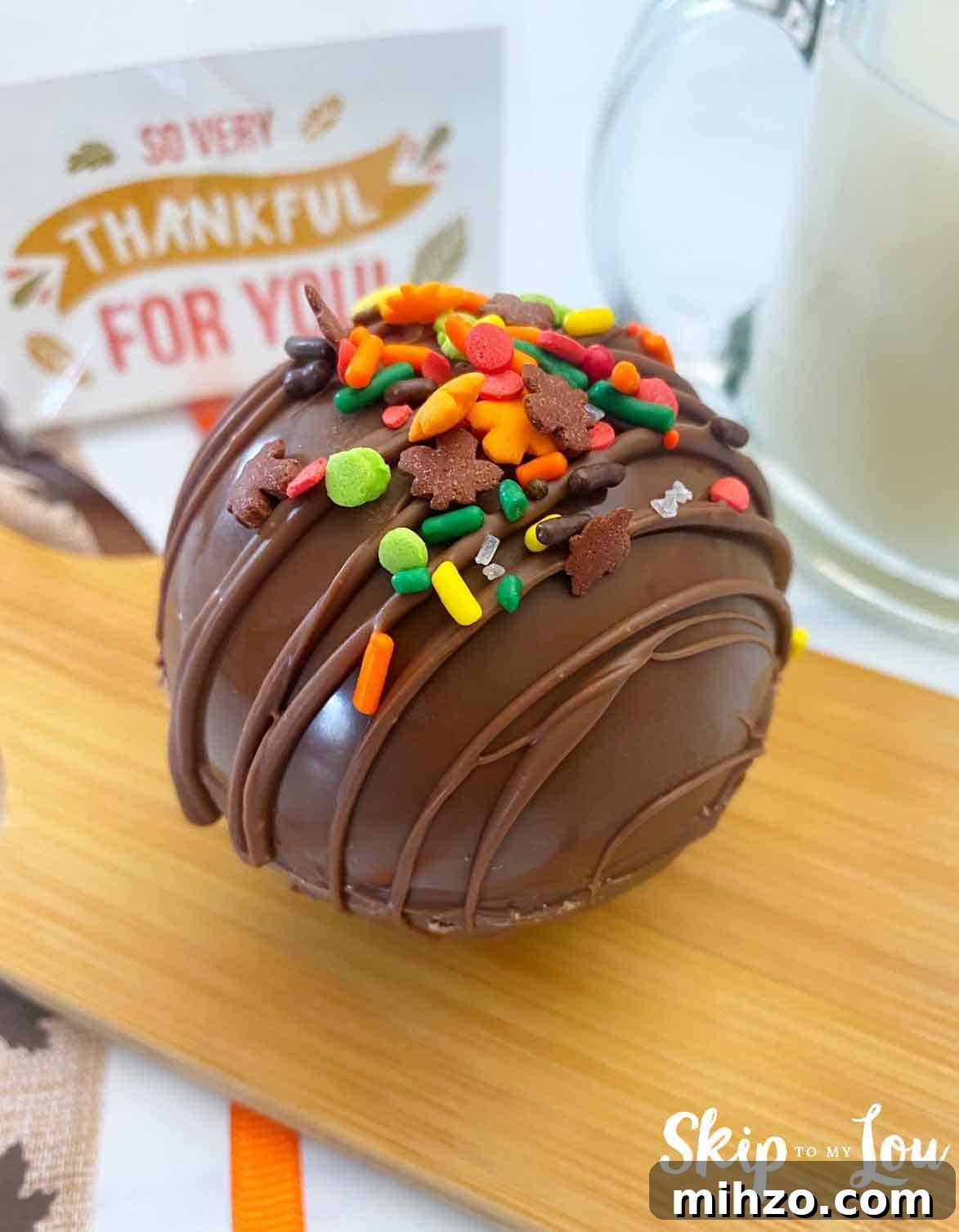 DIY Hot Cocoa Bombs with Free Printable Gift Tags 3 cocoa bomb with fall sprinkles