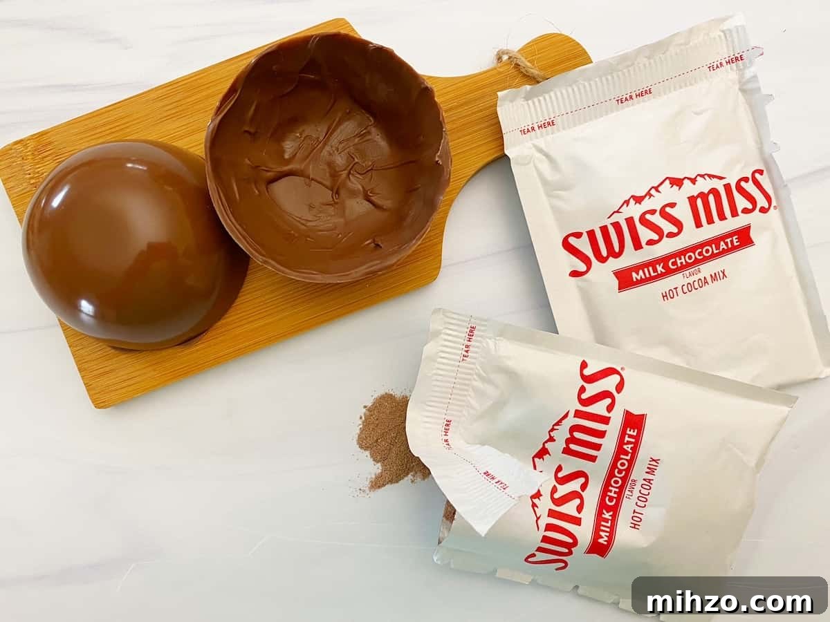 DIY Hot Cocoa Bombs with Free Printable Gift Tags 7 chocolate halves with hot cocoa mix