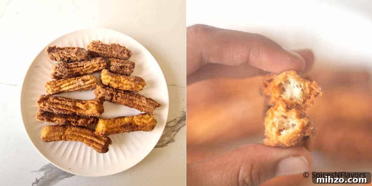 Crispy Eggless Churros Recipe: Step-by-Step Guide 3 uneven and hard churros placed on white plate