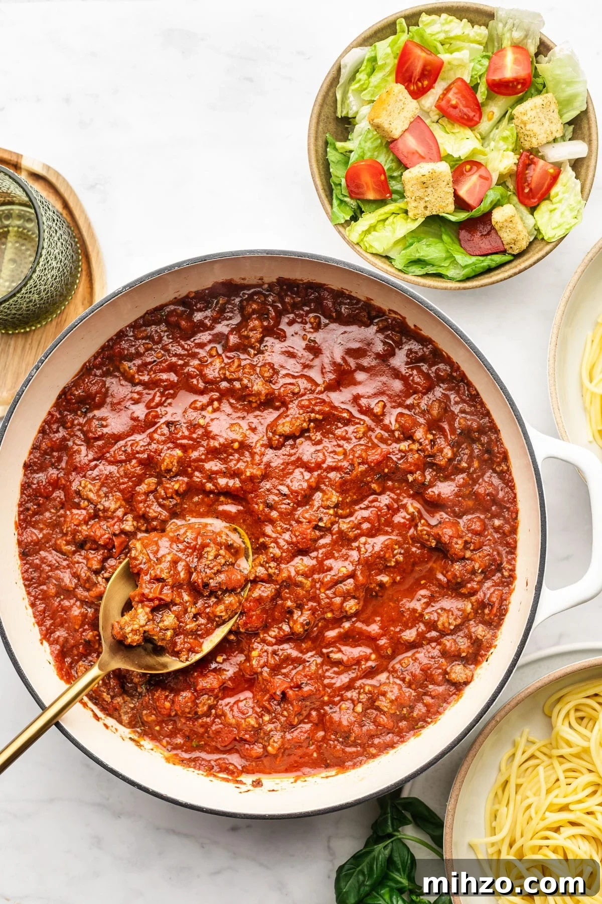 Classic Homemade Spaghetti Sauce Recipe 5 Bowl of pasta topped with sauce