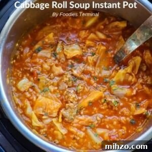 Cabbage roll soup in instant pot garnished with parsley