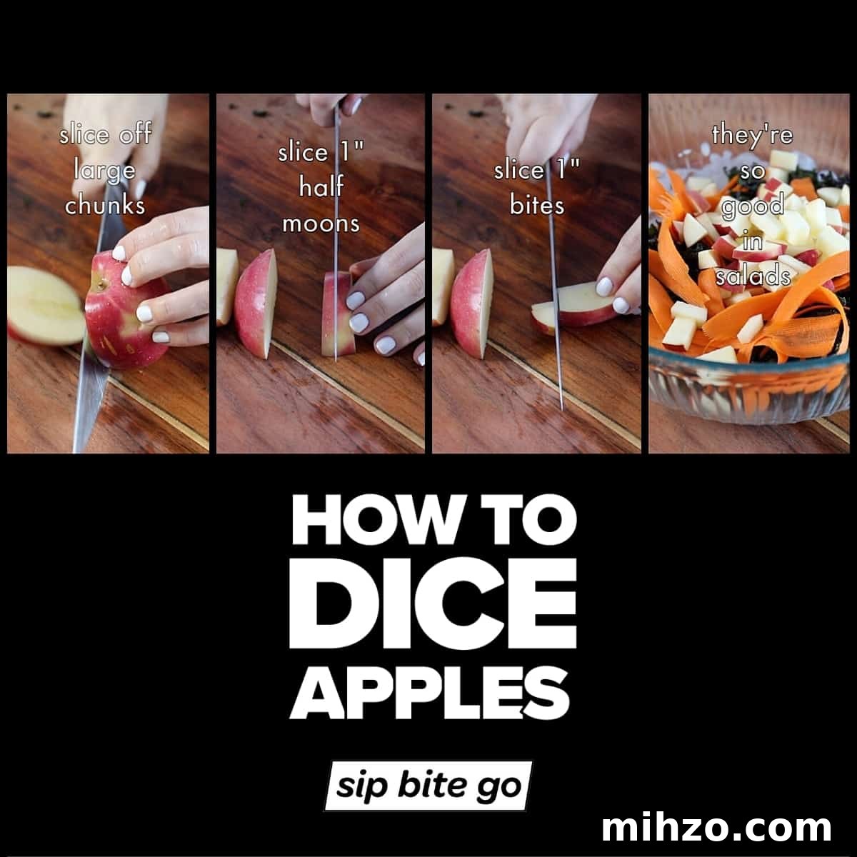 How to Dice an Apple for Perfect Salad Cubes 3 Sliced apples on cutting board
