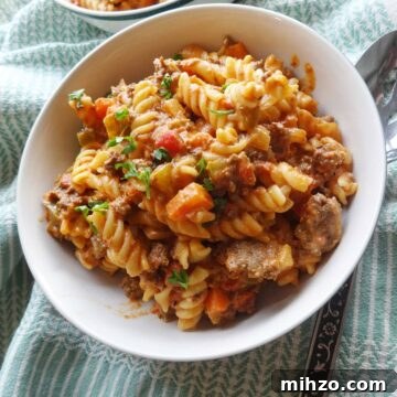 Homemade cheeseburger casserole in a bowl