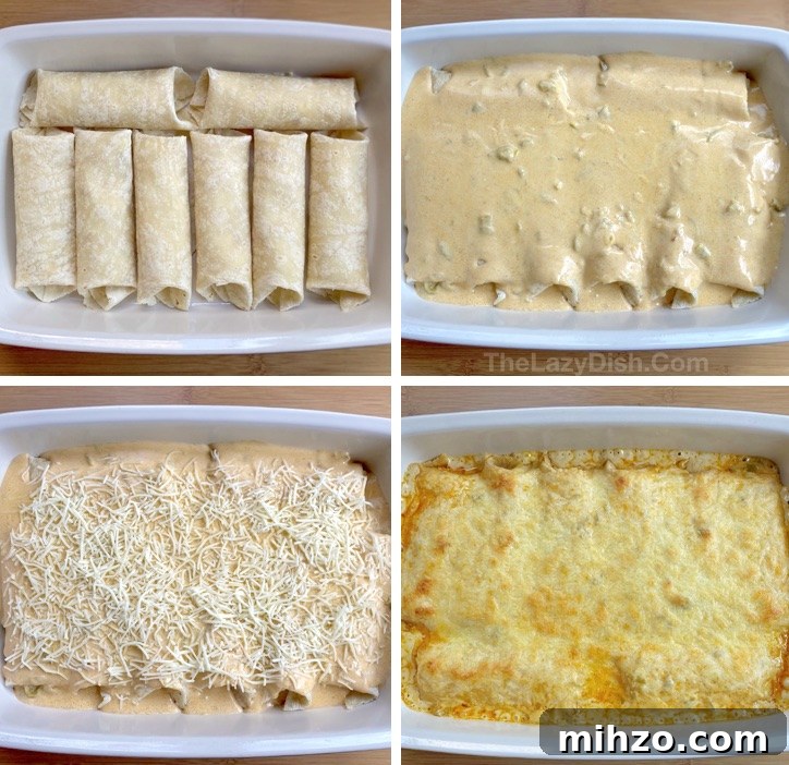 Creamy White Chicken Enchiladas Recipe 5 Last Minute Easy Dinner Ideas -- A family favorite! These white chicken enchiladas are so quick to make thanks to rotisserie chicken.