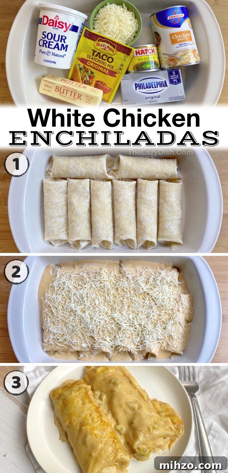 Creamy White Chicken Enchiladas Recipe 7 Easy Cream Cheese Chicken Enchiladas -- The best quick and easy family dinner idea! My picky kids and husband love these enchiladas. If you're looking for family dinner recipes on a budget, this simple weeknight meal is all you need. A great last minute dinner for hectic weeknights.