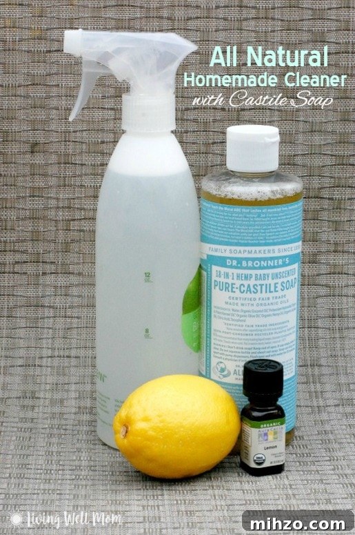 Say good-bye to expensive cleaners with this All Natural Homemade Cleaner with Castile Soap. It’s non-toxic, easy-to-make, effective, and costs pennies per bottle!