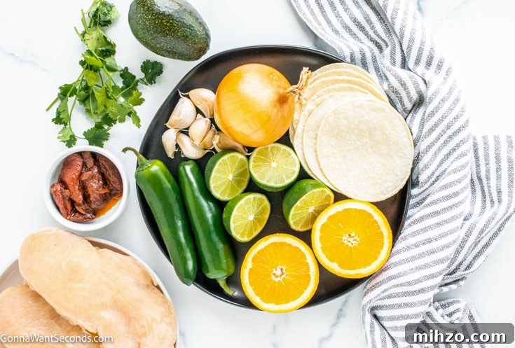 Prepared ingredients for instant pot chicken carnitas How to make instant pot shredded chicken onion prepared ingredients