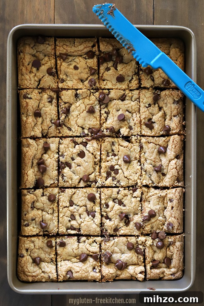 Slicing gluten-free chocolate chip bars