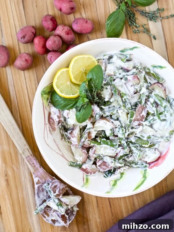 Italian Potato and Green Bean Salad Recipe 13 Potato salad with lemon and asparagus in a bowl