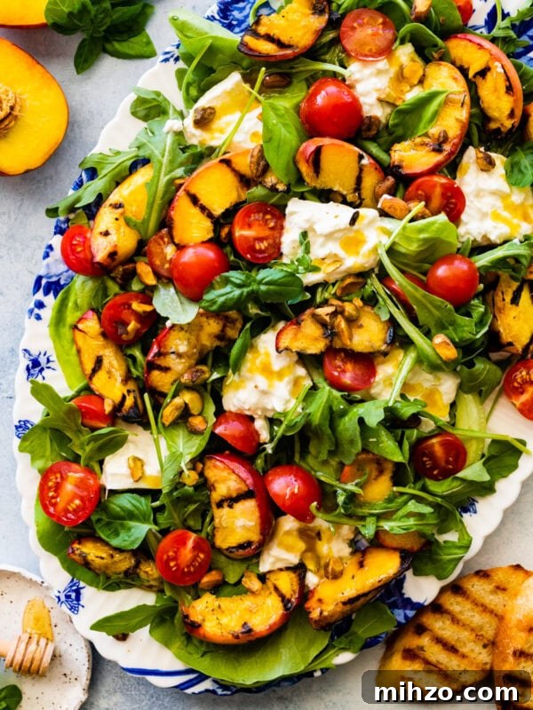 Italian Potato and Green Bean Salad Recipe 14 Plated grilled peach salad with burrata and arugula