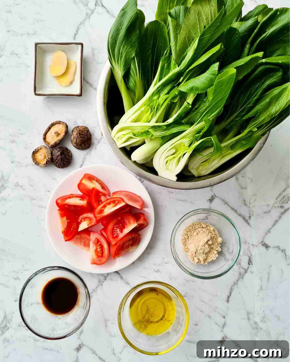 Ginger and Garlic Bok Choy Soup Recipe 13 Prepared ingredients to make bok choy soup