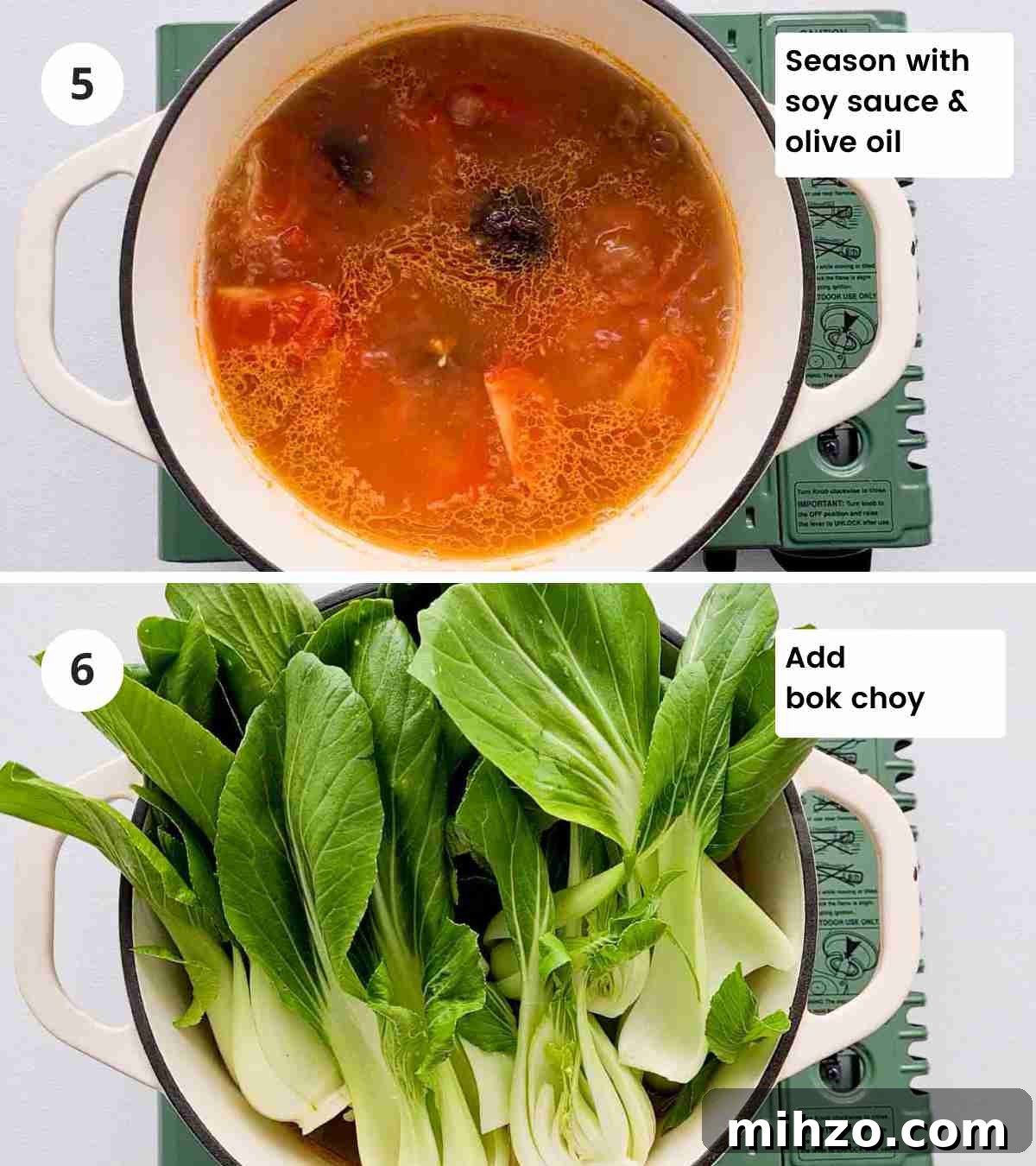 Ginger and Garlic Bok Choy Soup Recipe 9 2 step collage of making the soup with captions part 2