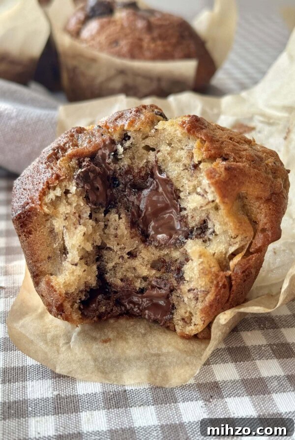 cross section of banana chocolate chunk muffin